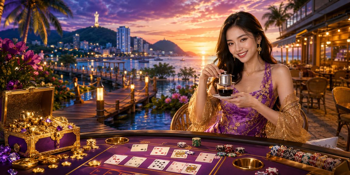 Người chơi baccarat tại Vũng Tàu trong không gian cà phê sang trọng ven biển